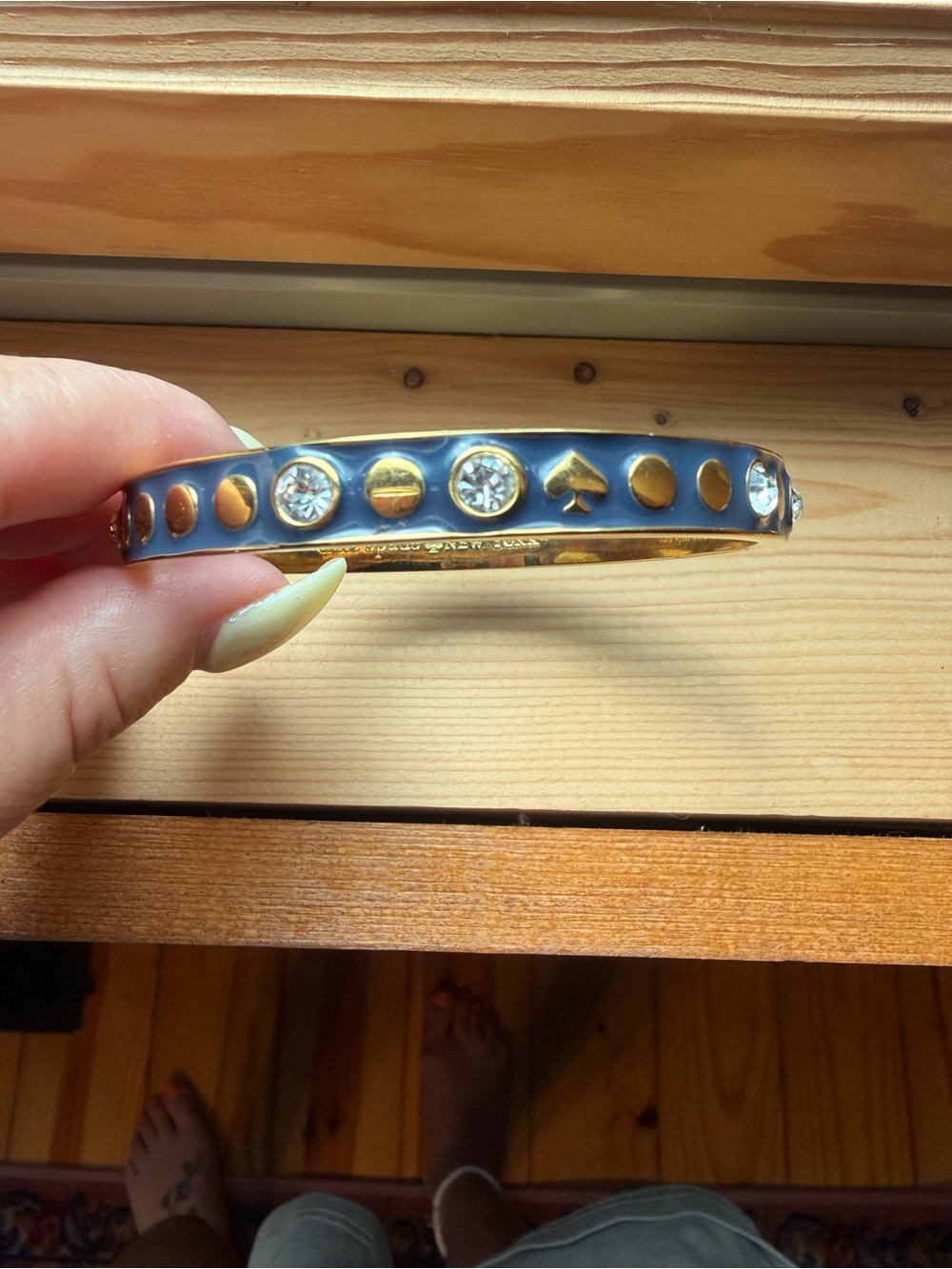 kate spade Navy Enamel Rhinestone Gold Tone Bangle Bracelet Spade Accents